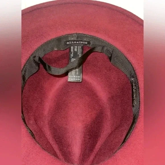 ALL SAINTS Designer Women’s Wool Logo Rivet Lux Fedora Wide Brim Hat - Picture 15 of 15